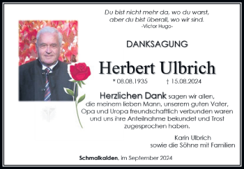 Traueranzeige von Herbert Ulbrich von Südthüringer Presse