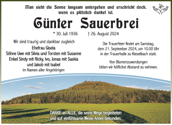 Traueranzeige von Günter Sauerbrei von Südthüringer Presse