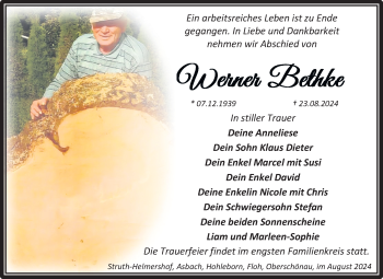 Traueranzeige von Werner Bethke von Südthüringer Presse