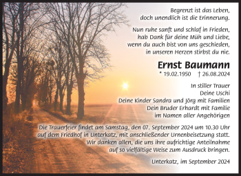 Traueranzeige von Ernst Baumann von Südthüringer Presse