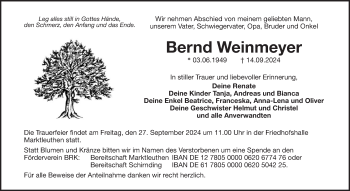 Traueranzeige von Bernd Weinmeyer von Frankenpost