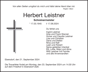 Traueranzeige von Herbert Leistner von Neue Presse Coburg