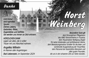 Traueranzeige von Horst Weinberg von Südthüringer Presse