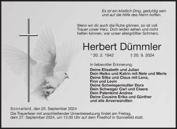 Traueranzeige von Herbert Dümmler von Neue Presse Coburg