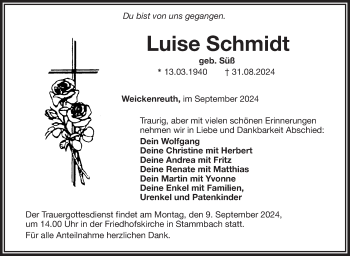 Traueranzeige von Luise Schmidt von Frankenpost