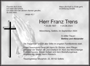 Traueranzeige von Franz Trens von Frankenpost