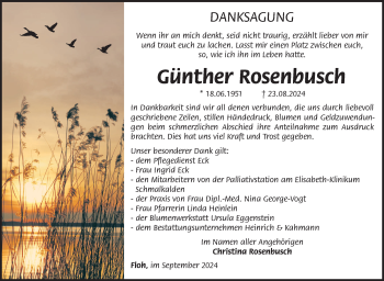 Traueranzeige von Günther Rosenbusch von Südthüringer Presse