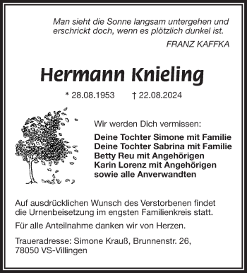 Traueranzeige von Hermann Knieling von Frankenpost