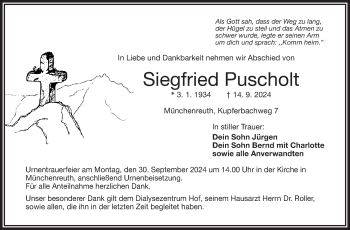 Traueranzeige von Siegfried Puscholt von Frankenpost