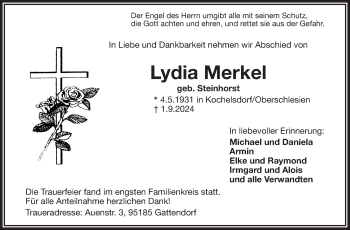 Traueranzeige von Lydia Merkel von Frankenpost