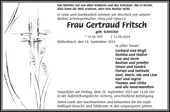 Traueranzeige von Gertraud Fritsch von Frankenpost