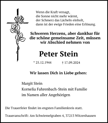 Traueranzeige von Peter Stein von Südthüringer Presse