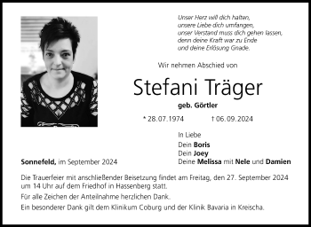Traueranzeige von Stefanie Träger von Neue Presse Coburg