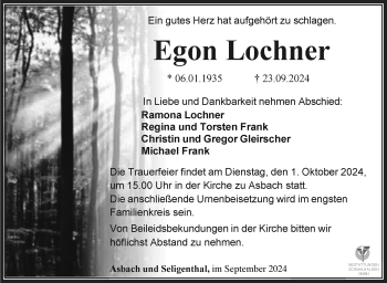 Traueranzeige von Egon Lochner von Südthüringer Presse