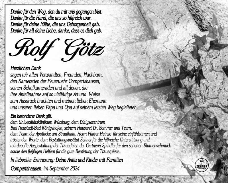  Traueranzeige für Rolf Götz vom 14.09.2024 aus Südthüringer Presse