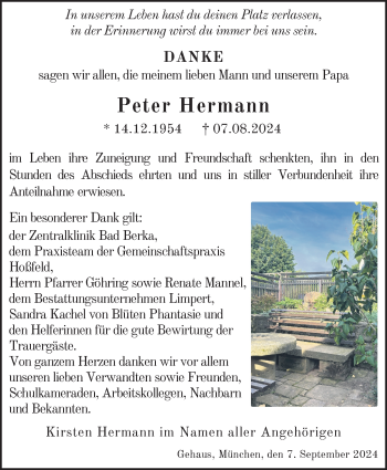Traueranzeige von Peter Hermann von Südthüringer Presse