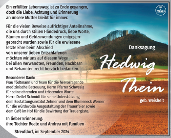 Traueranzeige von Hedwig Thein von Südthüringer Presse
