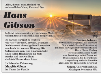 Traueranzeige von Hans Gibson von Südthüringer Presse