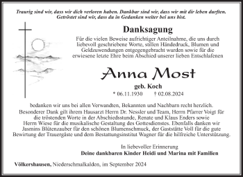 Traueranzeige von Anna Most von Südthüringer Presse