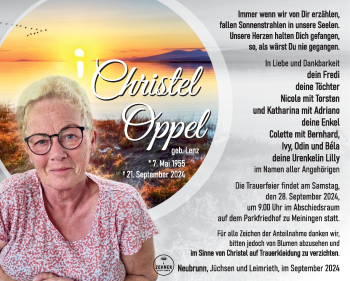 Traueranzeige von Christel Oppel von Südthüringer Presse