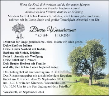 Traueranzeige von Bruno Wassermann von Südthüringer Presse
