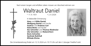 Traueranzeige von Waltraud Daniel von Neue Presse Coburg