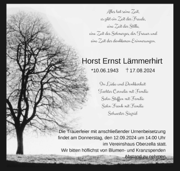 Traueranzeige von Horst Ernst Lämmerhirt von Südthüringer Presse