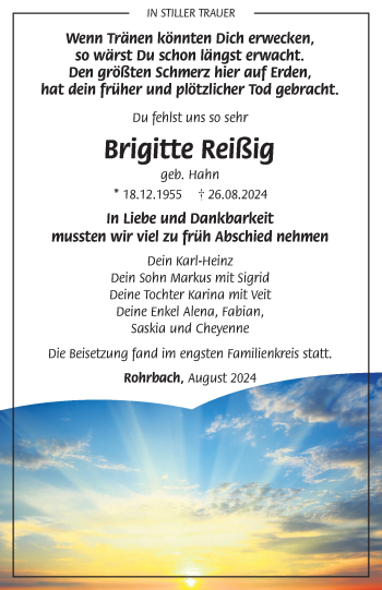 Traueranzeige von Brigitte Reißig von Neue Presse Coburg