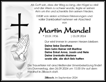 Traueranzeige von Martin Mandel von Südthüringer Presse