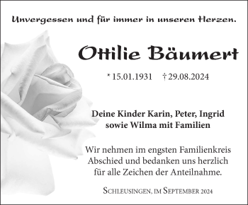 Traueranzeige von Ottilie Bäumert von Südthüringer Presse