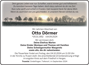 Traueranzeige von Otto Dörmer von Südthüringer Presse