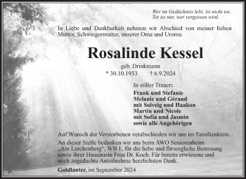 Traueranzeige von Kessel Rosalinde von Südthüringer Presse