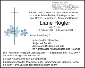 Traueranzeige von Liane Rogler von Frankenpost
