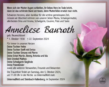 Traueranzeige von Anneliese Bauroth von Südthüringer Presse