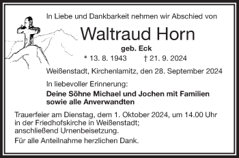 Traueranzeige von Waltraud Horn von Frankenpost