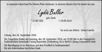 Traueranzeige von Lydia Buller von Neue Presse Coburg