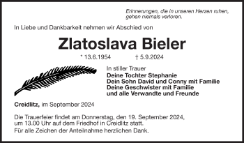 Traueranzeige von Zlatoslava Bieler von Neue Presse Coburg