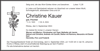 Traueranzeige von Christine Kauer von Frankenpost