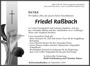 Traueranzeige von Friedel Raßbach von Südthüringer Presse