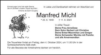 Traueranzeige von Manfred Michl von Frankenpost