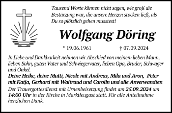 Traueranzeige von Wolfgang Döring von Frankenpost