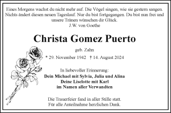 Traueranzeige von Christa Gomez Puerto von Frankenpost