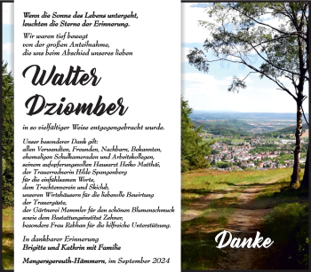 Traueranzeige von Walter DZiomber von Südthüringer Presse