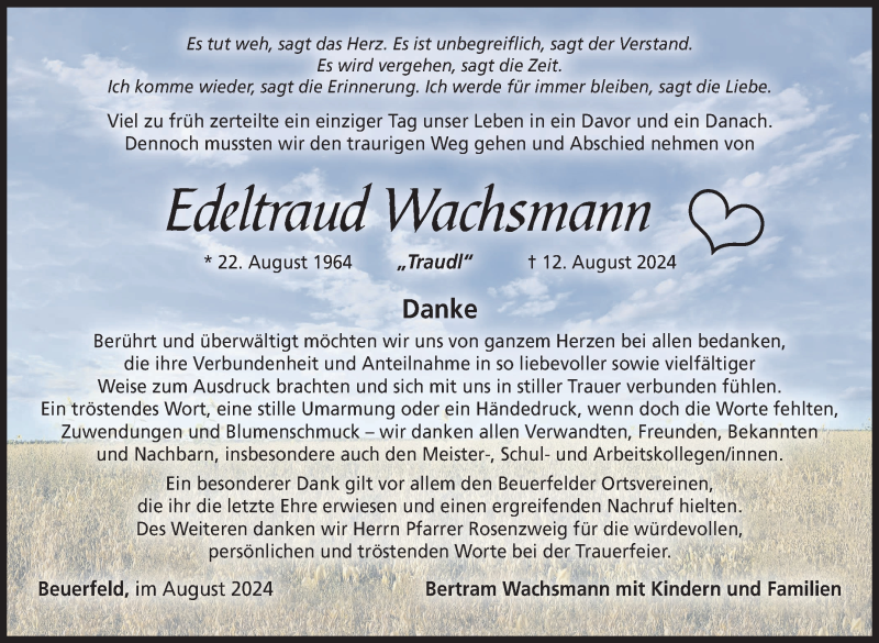  Traueranzeige für Edeltraud Wachsmann vom 07.09.2024 aus Neue Presse Coburg