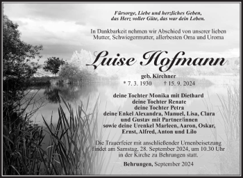 Traueranzeige von Luise Hofmann von Südthüringer Presse