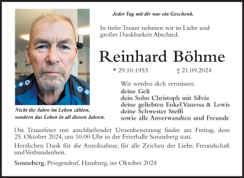 Traueranzeige von Reinhard Böhme von Südthüringer Presse