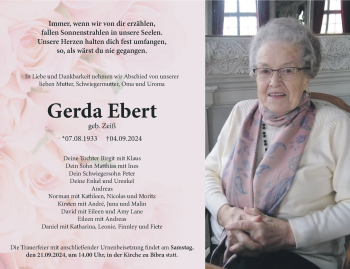 Traueranzeige von Gerda Ebert von Südthüringer Presse