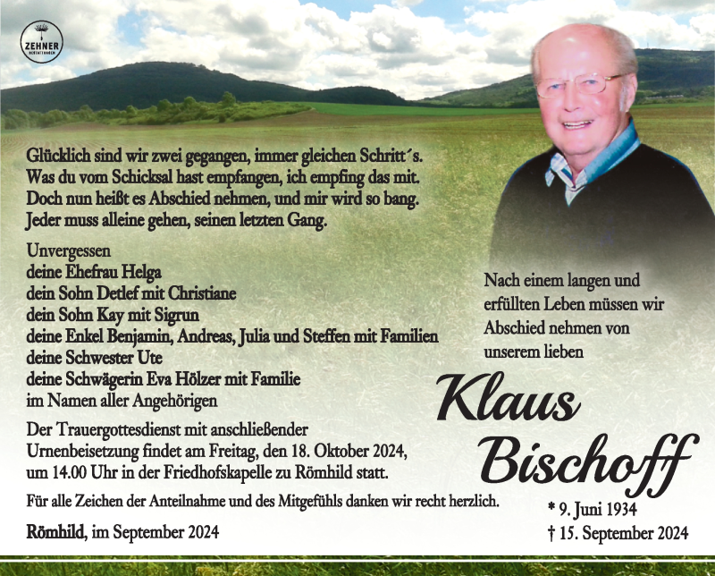  Traueranzeige für Klaus Bischoff vom 28.09.2024 aus Südthüringer Presse