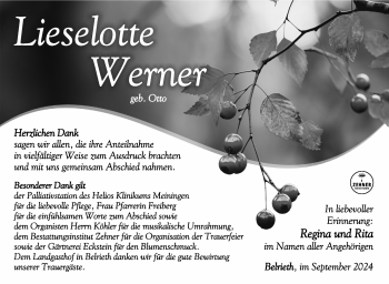 Traueranzeige von Lieselotte Werner von Südthüringer Presse