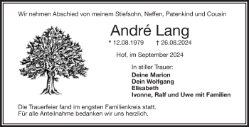 Traueranzeige von André Lang von Frankenpost